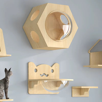 Wooden Cat Towers House Accessories Cute Scratch for Cats Tree Climbing Tower with Hammock Carrier Toy Training Aids Pet Product